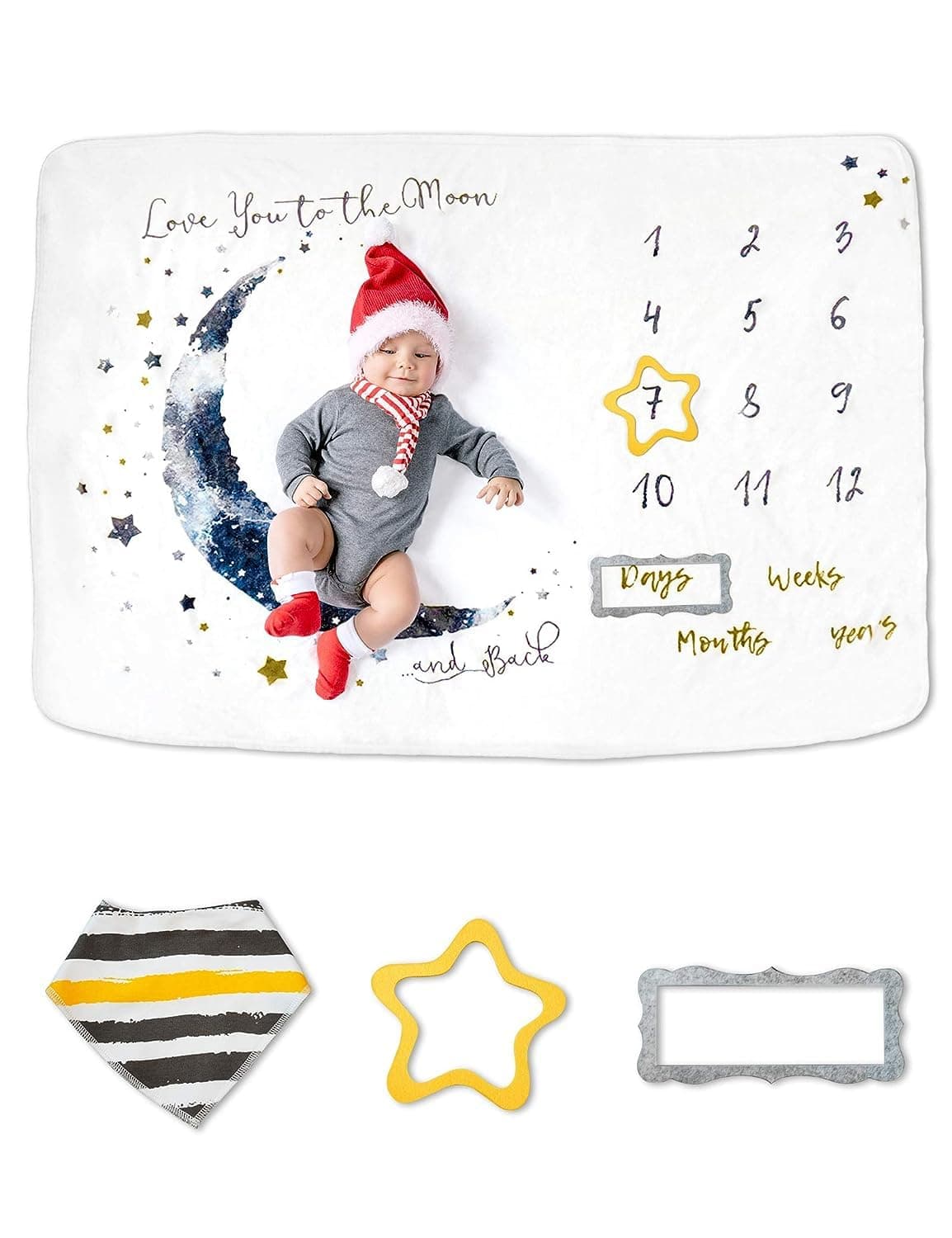 Baby Monthly Milestone Blanket, Baby Photo Blanket Photo Prop for Days Weeks Months Year Baby Photography, Baby Gifts for Newborn, 1x1.5m