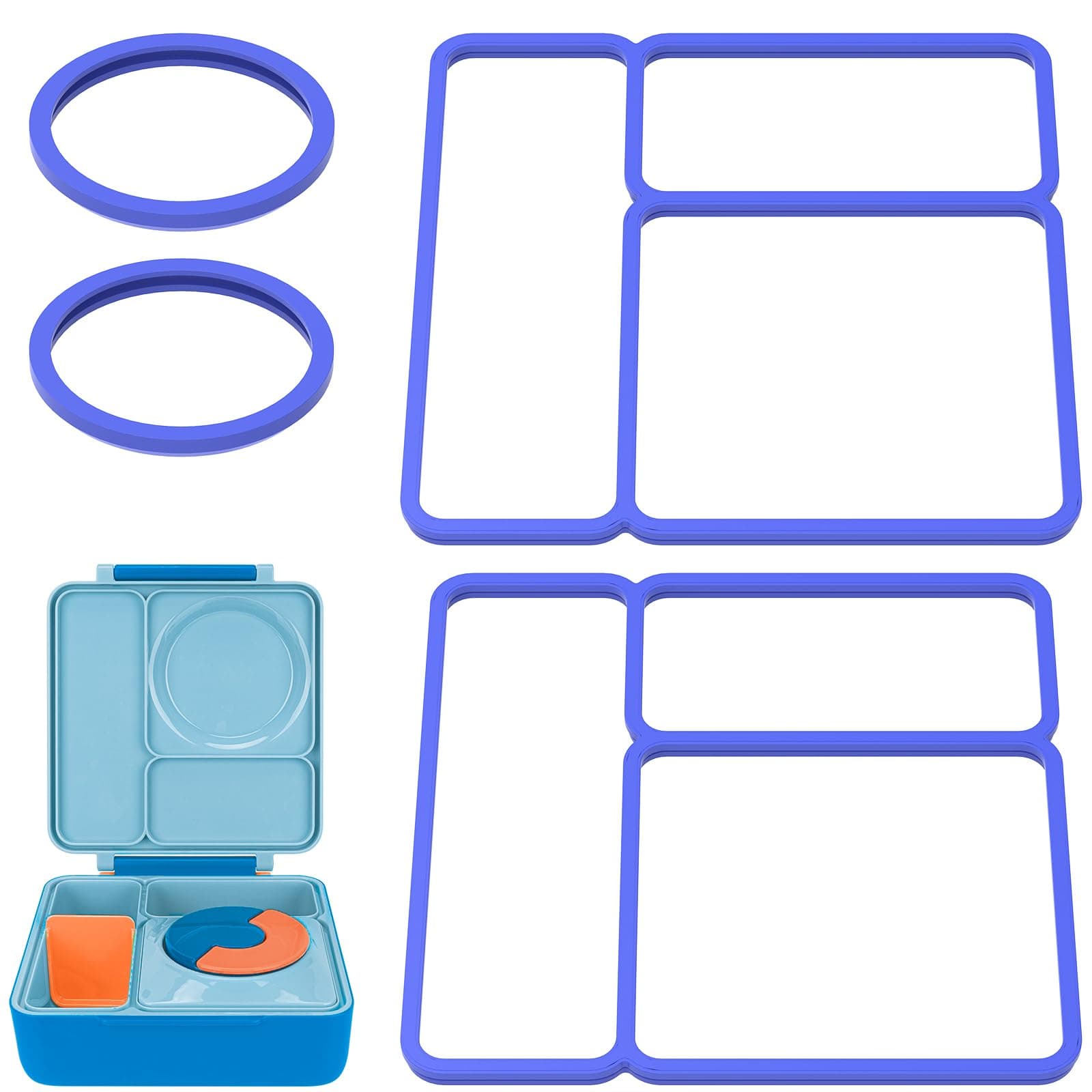 4 Pcs Silicone Seal Replacement, Exact Fit Lid Seal Gasket Compatible with OmieBox, Leakproof Food Safe Parts & Accessories for Bento Box (Blue)
