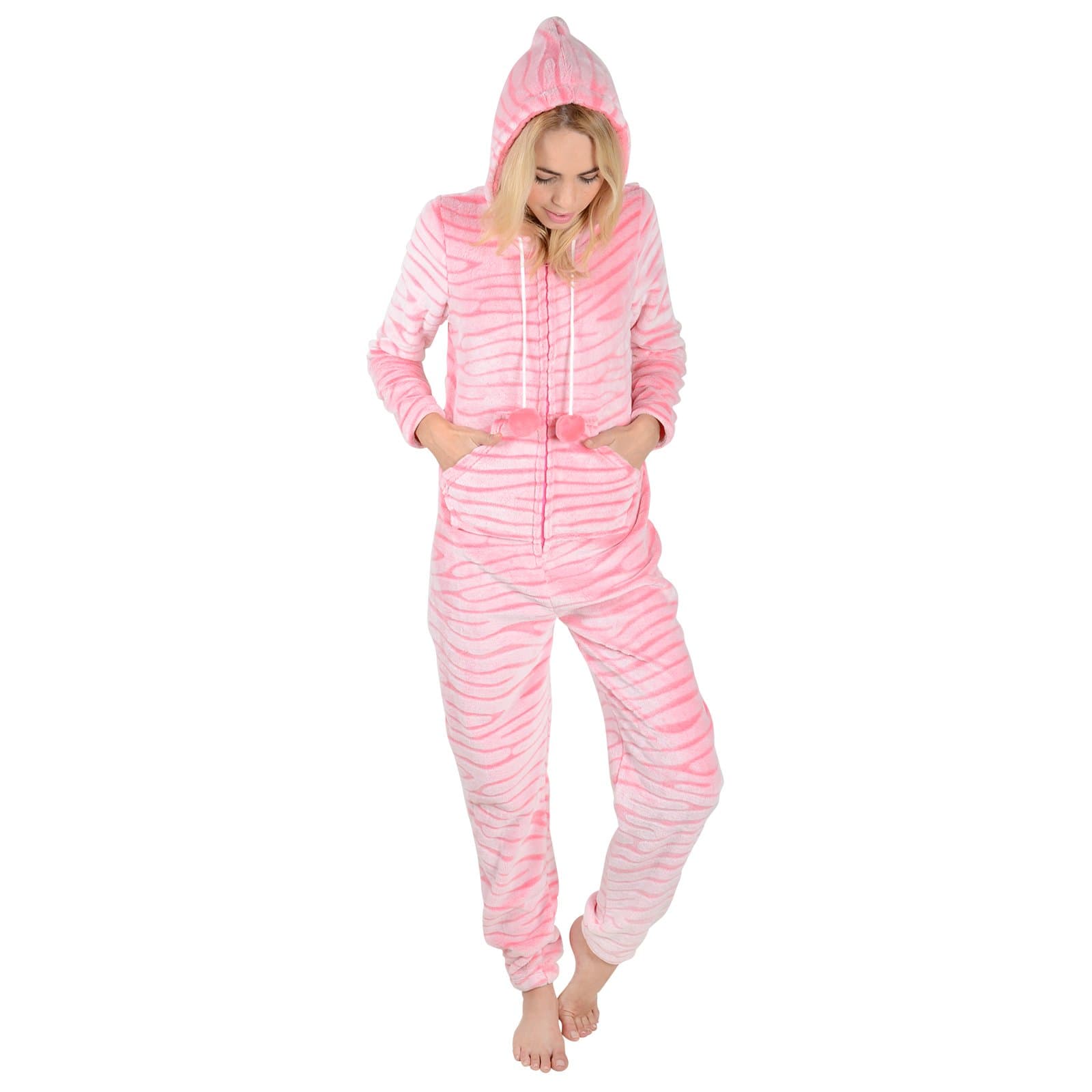Autumn Faith Women's Ladies Embossed Pink Fleece All in One Pyjamas Sleepsuit Onesie Nightwear-M Pajama Set, Neutral, Size