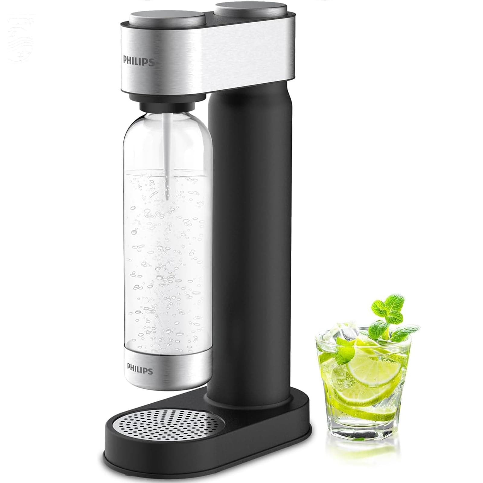 Soda Streaming Machine, Stainless Sparkling Water Maker Easy Install with Quick Twist 1L PET Carbonating Bottle, Soda Maker Compatible with 60L CO2 Carbonator (NOT Included), ADD4902BKOQ/37