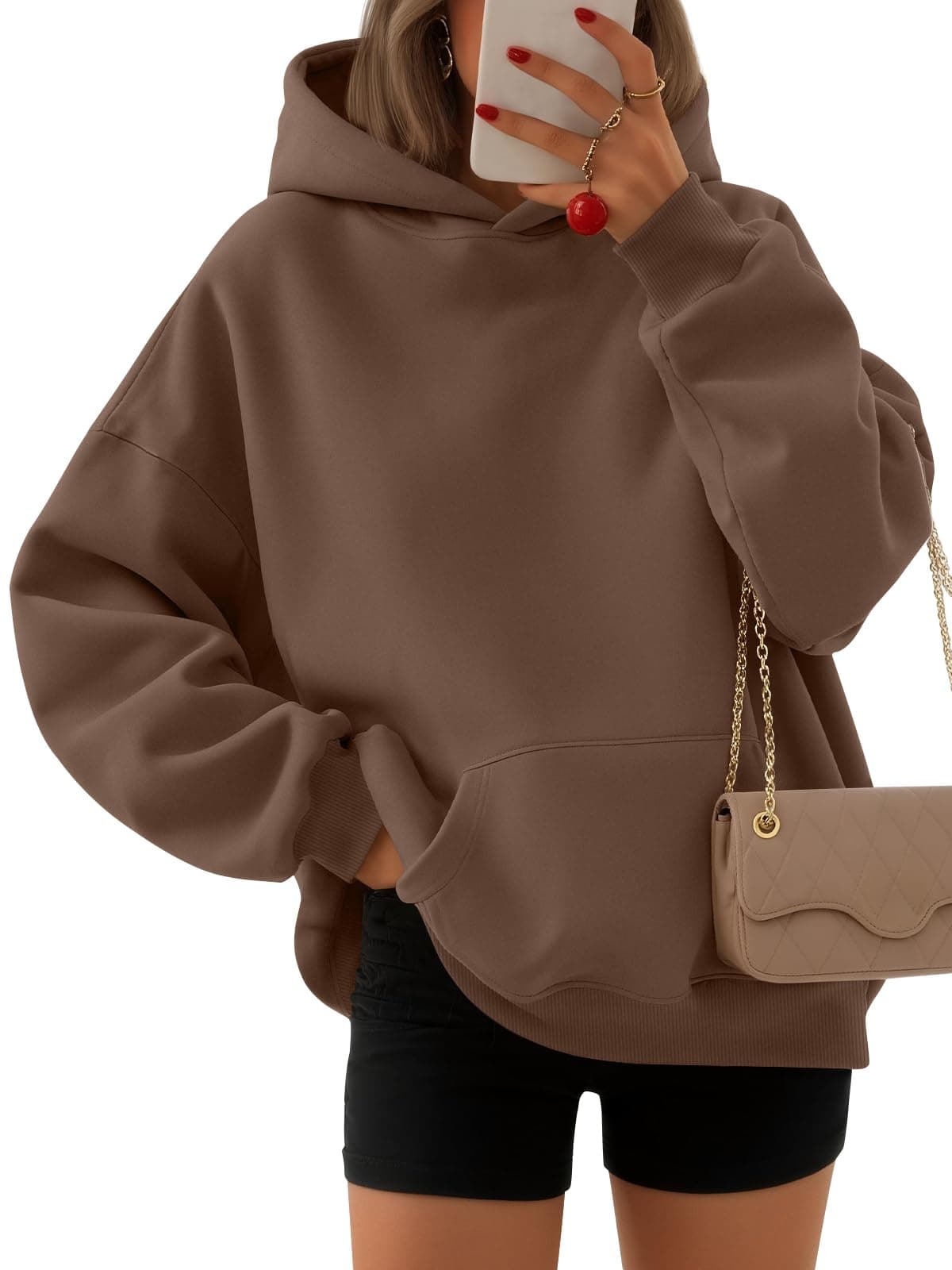 Women's Oversized Fleece Hoodie, Cozy Plush Pullover Sweatshirt with Pocket