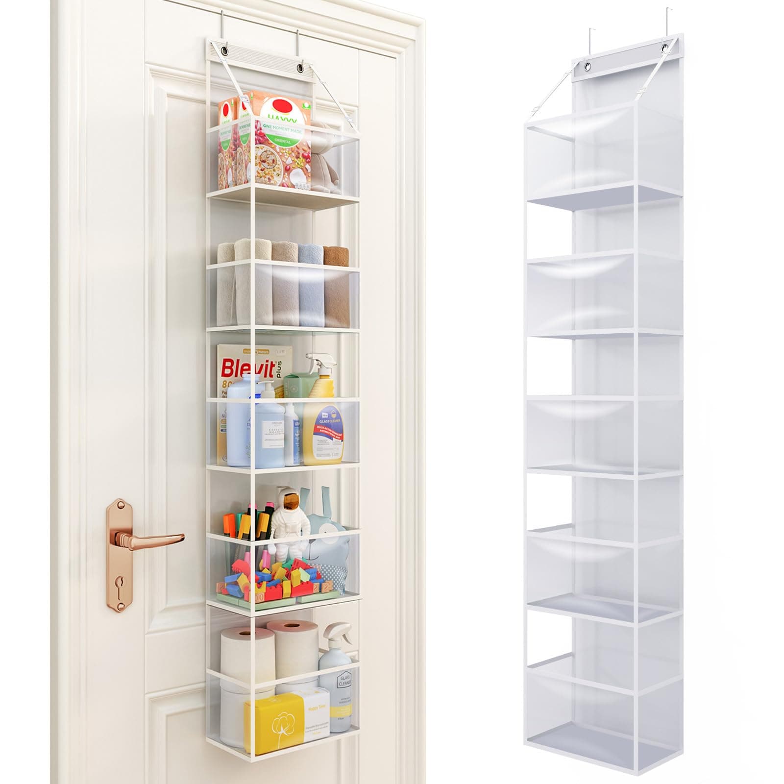Fixwal 5-Shelf Over The Door Hanging Pantry Organizer, Room Organizer with Clear Plastic Pockets, 25lb Ultra Sturdy & Large Capacity for Closet, Bedroom, Nursery, Bathroom and Sundries