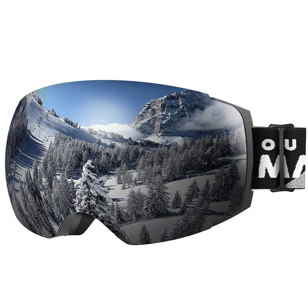 Ski Goggles PRO - Frameless, Interchangeable Lens 100% UV400 Protection Snow Goggles for Men & Women (VLT 10% Grey Lens Free Protective Case)