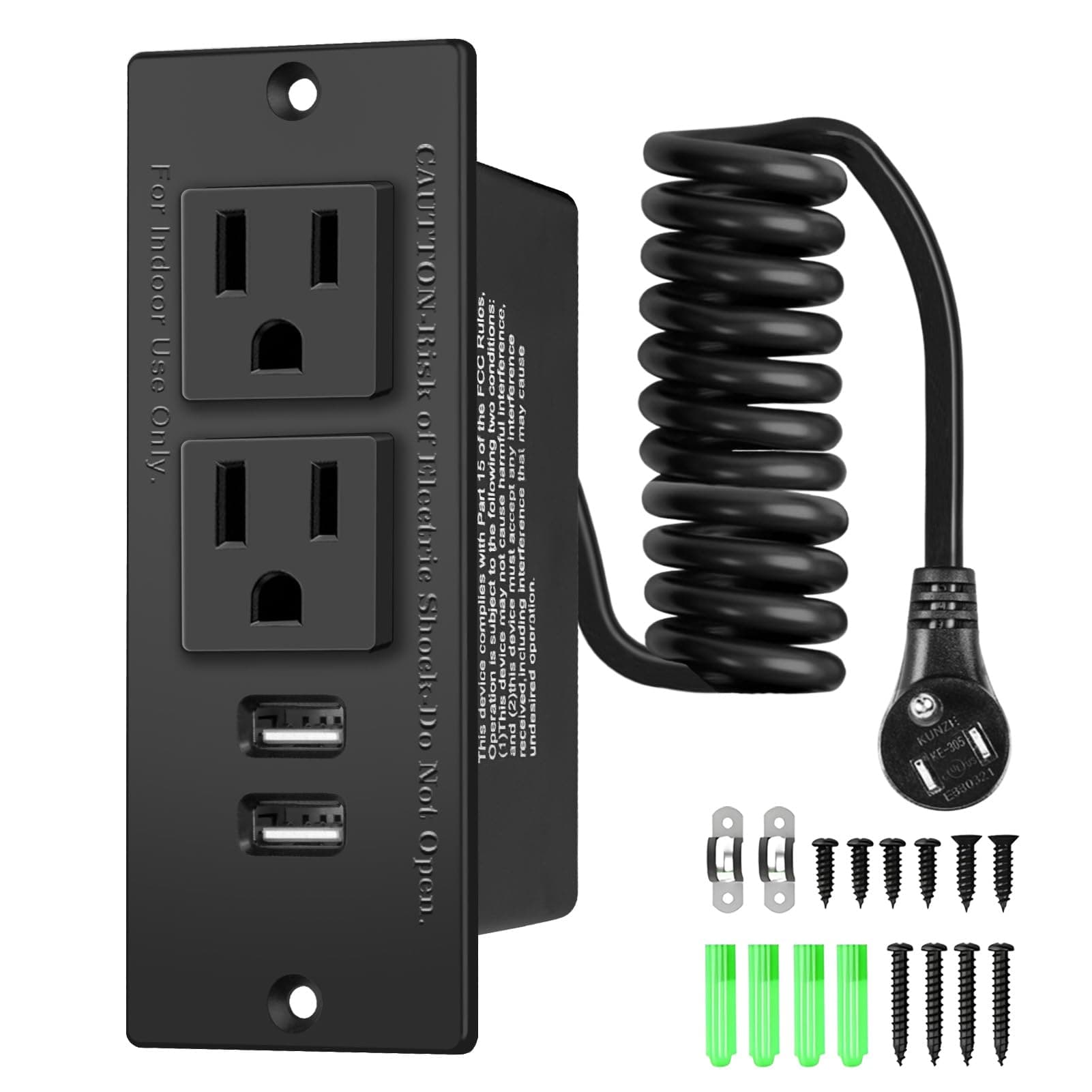 in-Drawer Outlet Kit: Organize Your Space with Two AC 15Amp Outlets & USB Ports for Bathroom, Bedroom, Kitchen, UL Listed.