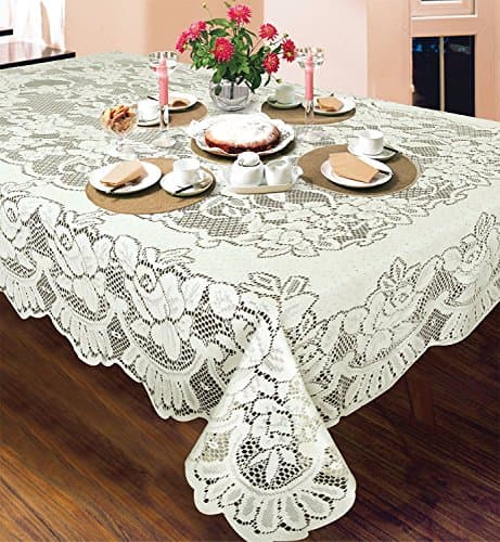 American Collection Bone Lace Emilia Tablecloth Machine Washable Ideal For Formal Dinner Parties (60" x 104")