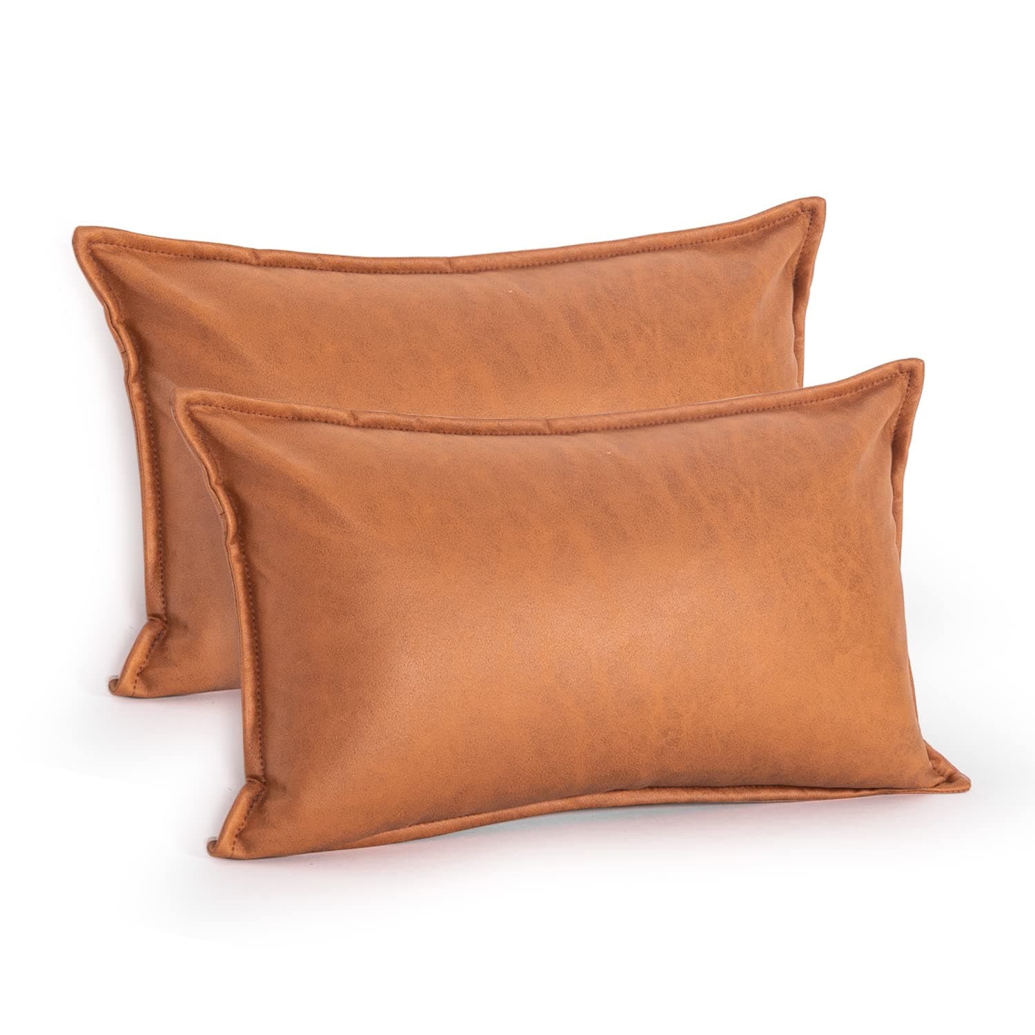 Edeco Pack of 2, Soft Fabric Rectangular Decorative Throw Pillow Covers Cushion Cases for Sofa Bedroom Car 12 x 20 Inch 30 x 50 cm (Orange)