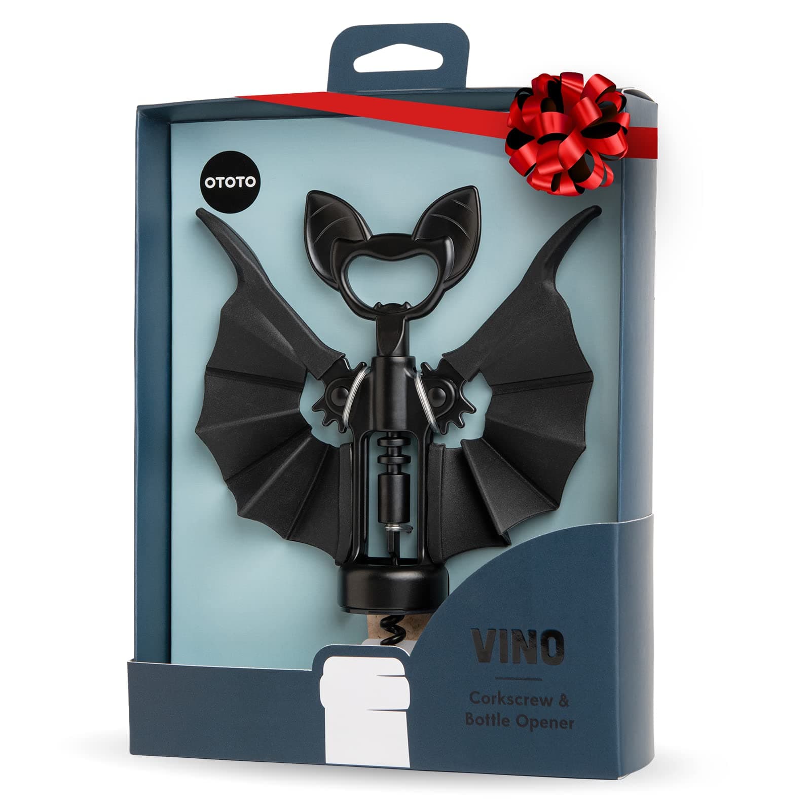 Vino Bat-Shaped Bottle Opener - Black Silicone with Metal - Design Award Winner