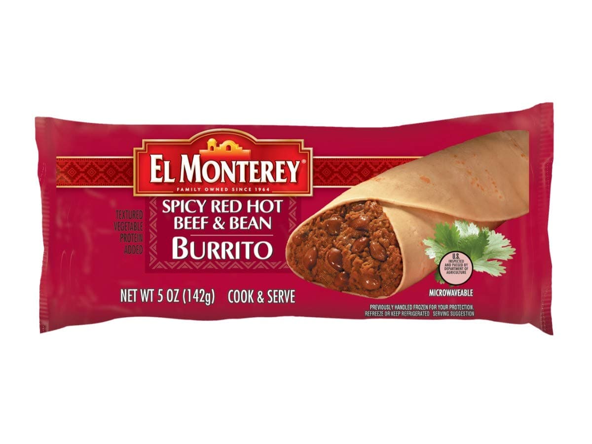 Ruiz El Monterey Spicy Red Hot Beef and Bean Burrito, 5 Ounce -- 24 per case.