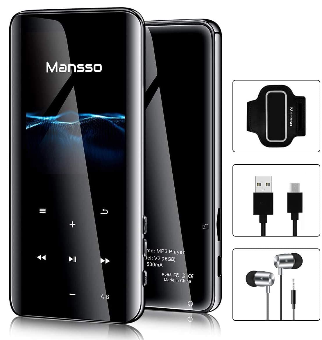 MP3 Player with Bluetooth 4.2-16GB Music MP3 Player Portable HiFi Lossless Sound Music Player with 2.4'' Curved Screen, FM Radio Voice Recorder E Book,Earphone & Armband Expandable up to 128