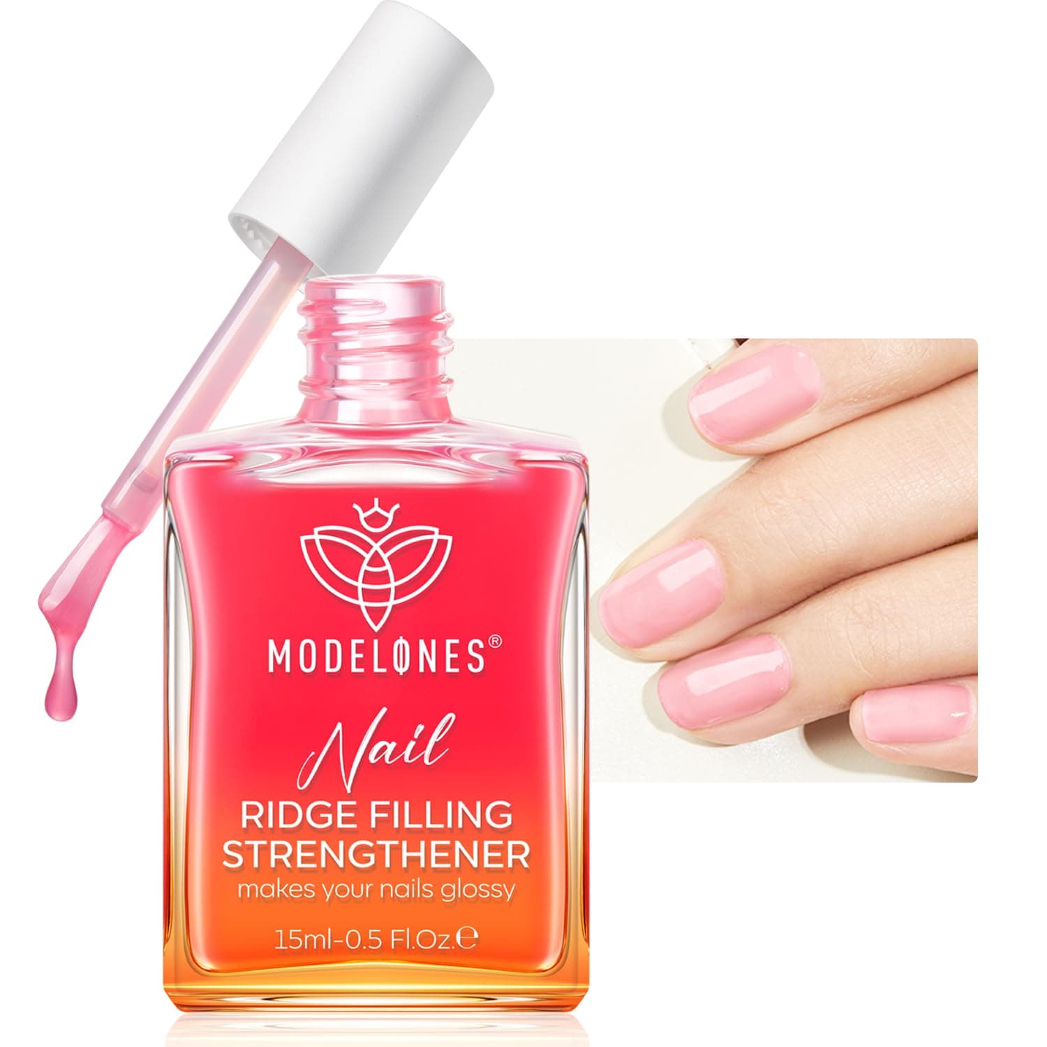 Nail Strengthener Sheer Pink Nail Polish Nail Hardener Extra Strong and Growth Natural Nail Ridge Filler Nail Strengthener for Damaged Nails Repair Gifts for Women 15ml