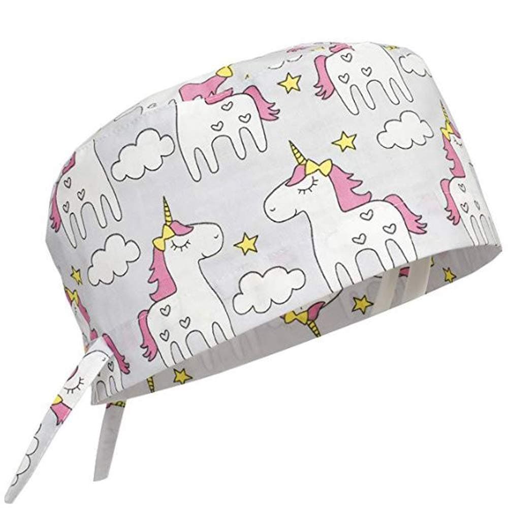 KATE BIANCOScrub Cap Hat Unisex Animal Print Uniform Unicorn (Grey)