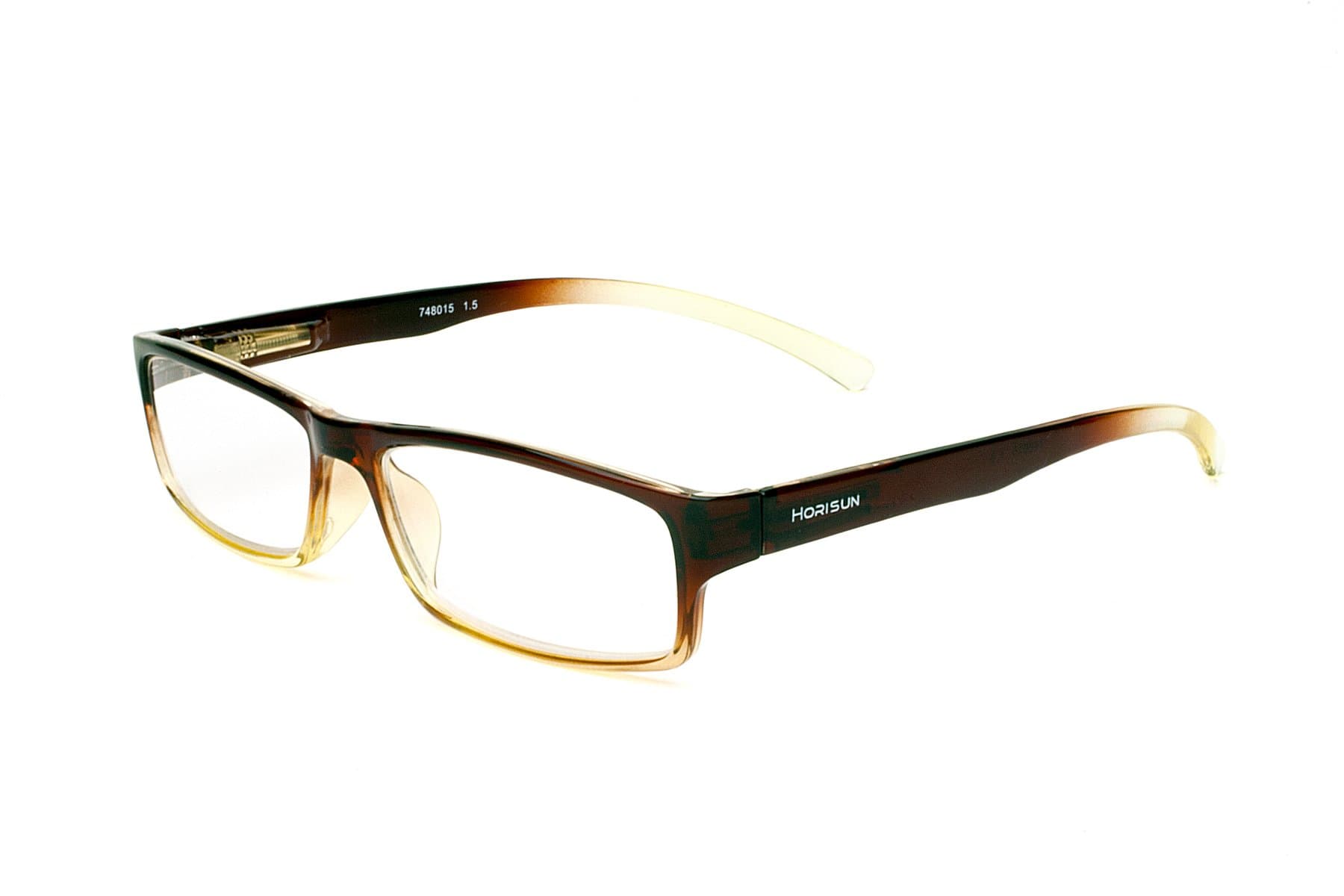 Horisun 748020 Designer Reader EyeWear with Dark Brown and Yellow Frame and Clear Lens