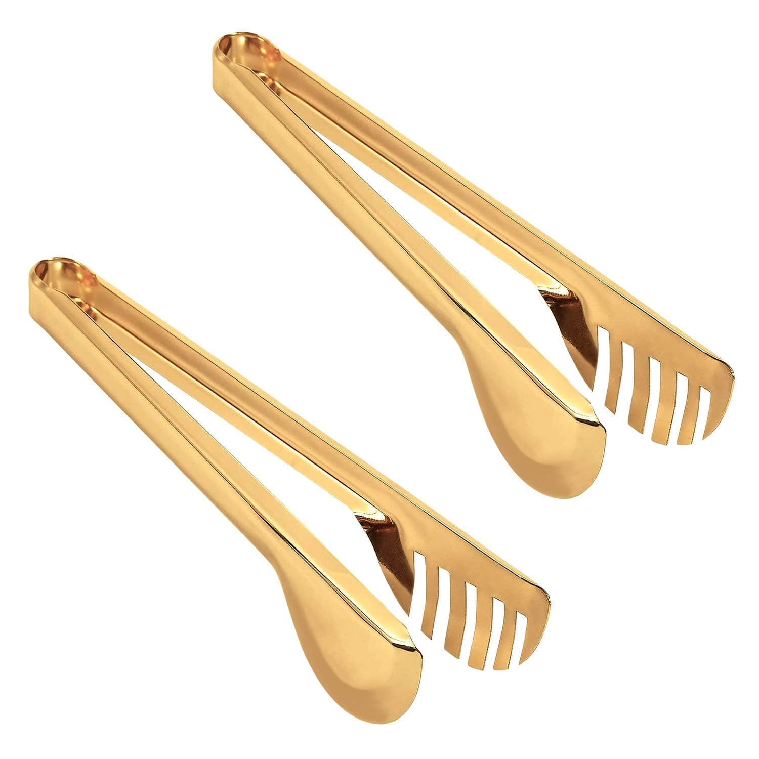 2-Pack Stainless Steel Gold Salad Tongs, Non-slip & Easy Grip Smart Locking Clip Handy Utensil for Cooking, Serving, Barbecue, Buffet, Salad, Ice, Oven (9.5 Inch)
