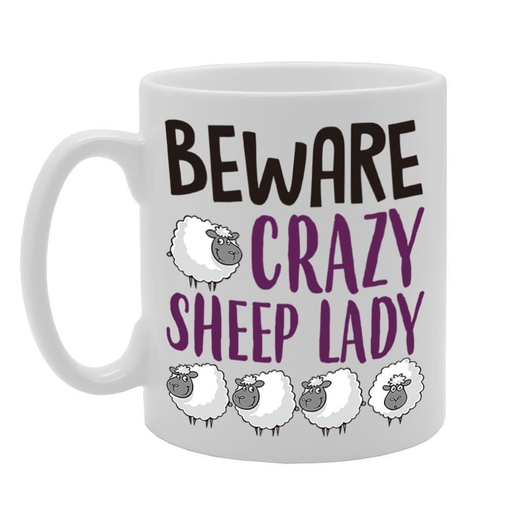 MG4219 Beware Crazy Sheep Lady Novelty Gift Printed Tea Coffee Cermic Mug