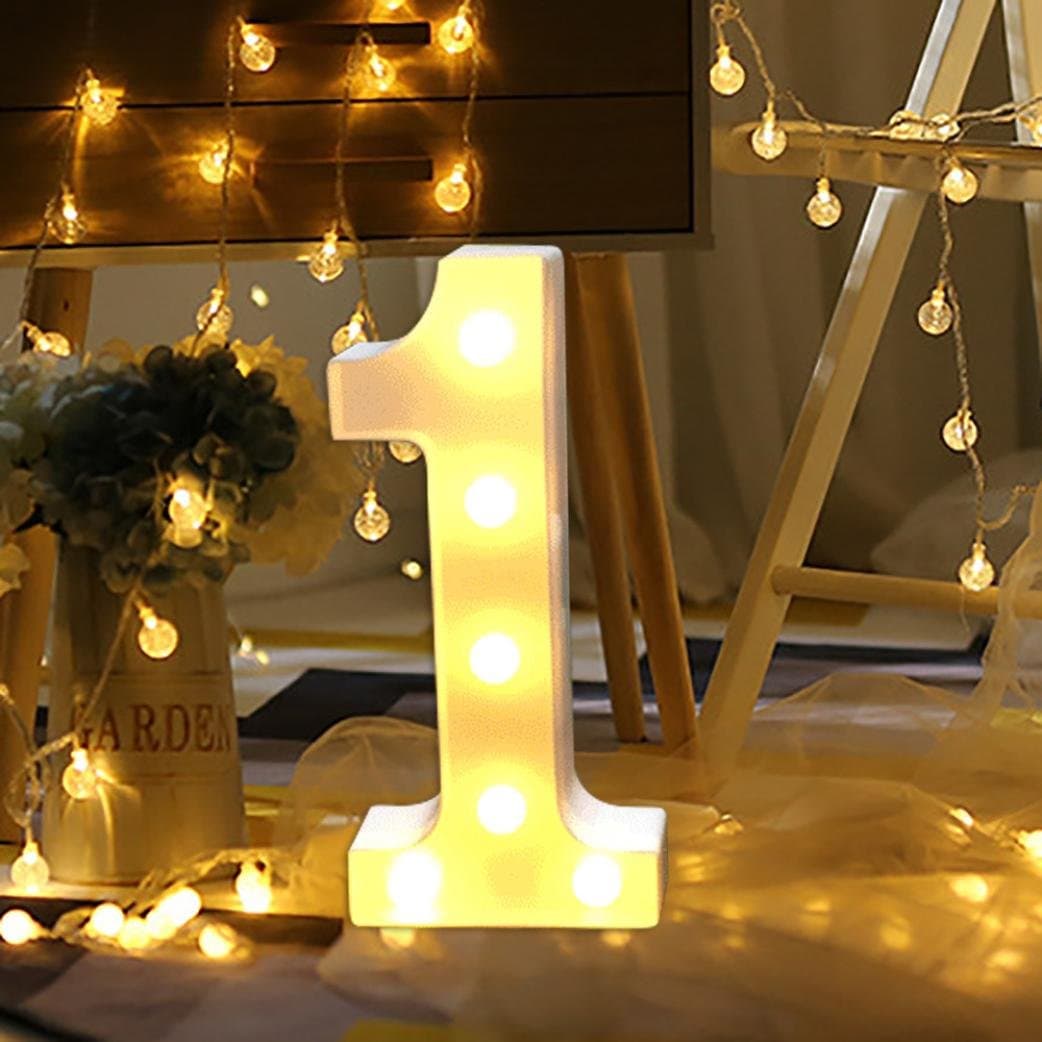 Spritumn Lights LED Light Up Standing Hanging Numerical 0-9 Up in Lights Decoartive LED Birthday White Plastic Age Numbers (1)