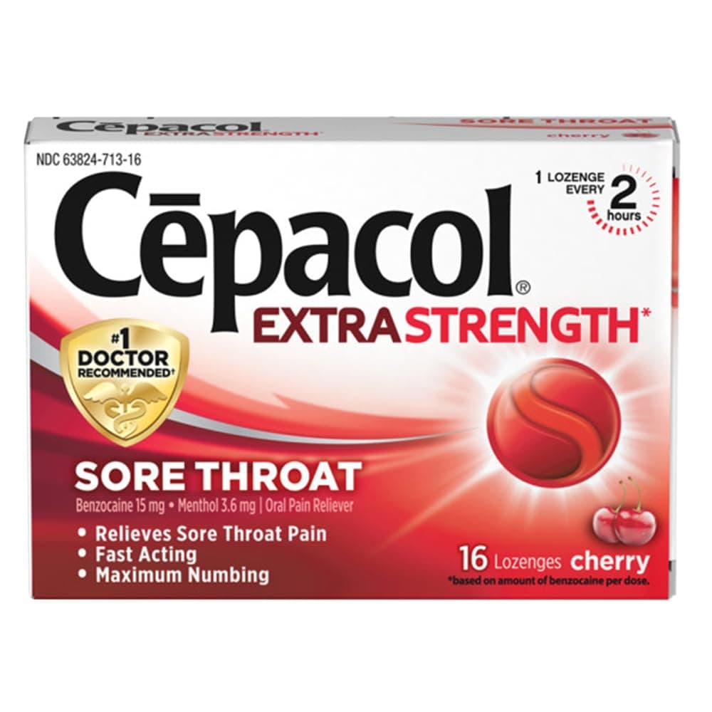 Cepacol Maximum Strength Throat Drop Lozenges, Cherry, 16 Count