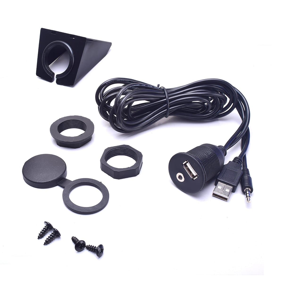 BGoodVision Auto USB & 3.5mm Aux Extension Cable Dashboard Flush Mount Kit 1/8 AUX for Car Radio Stereo Android Wince GPS Head Unit DVD CD Media Player 6.5 Feet