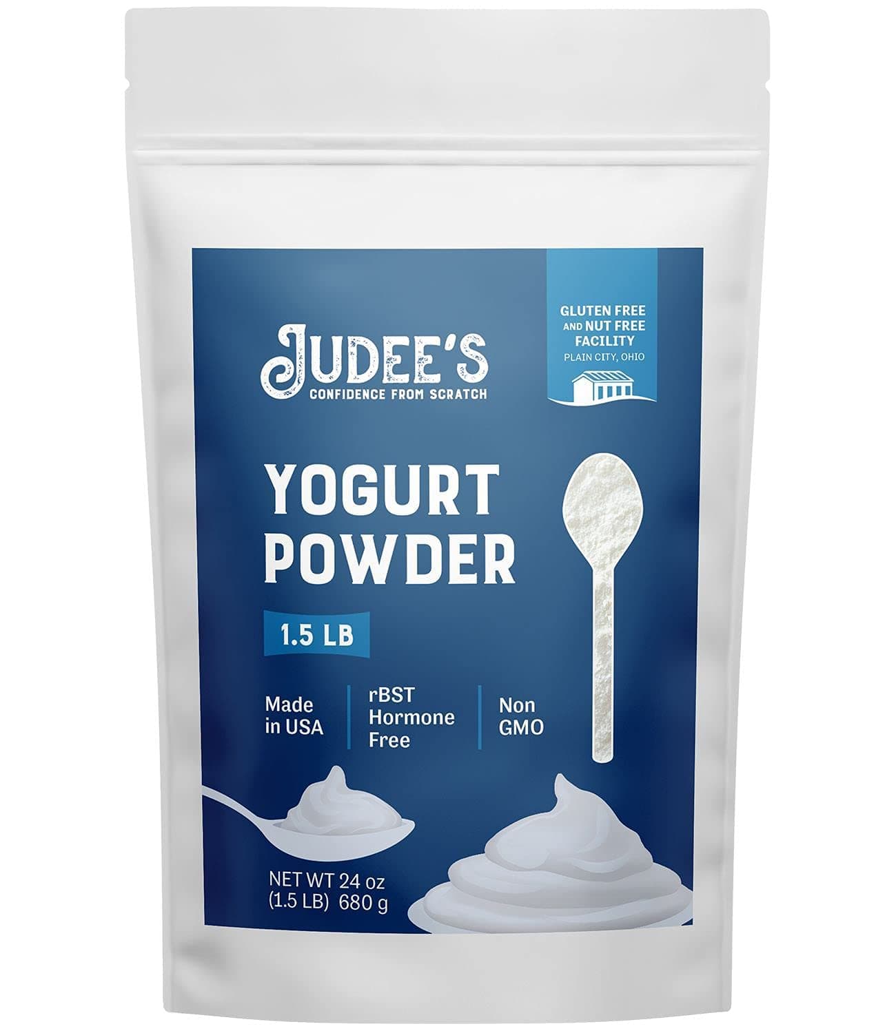 Judee's Gluten Free Nonfat Yogurt Powder - Gluten-Free Starter Culture - Smoothies & Dips with Yogurt Smoothie Powder - Shelf-Stable Freeze Dried Plain Culture Base - 1.5 lb