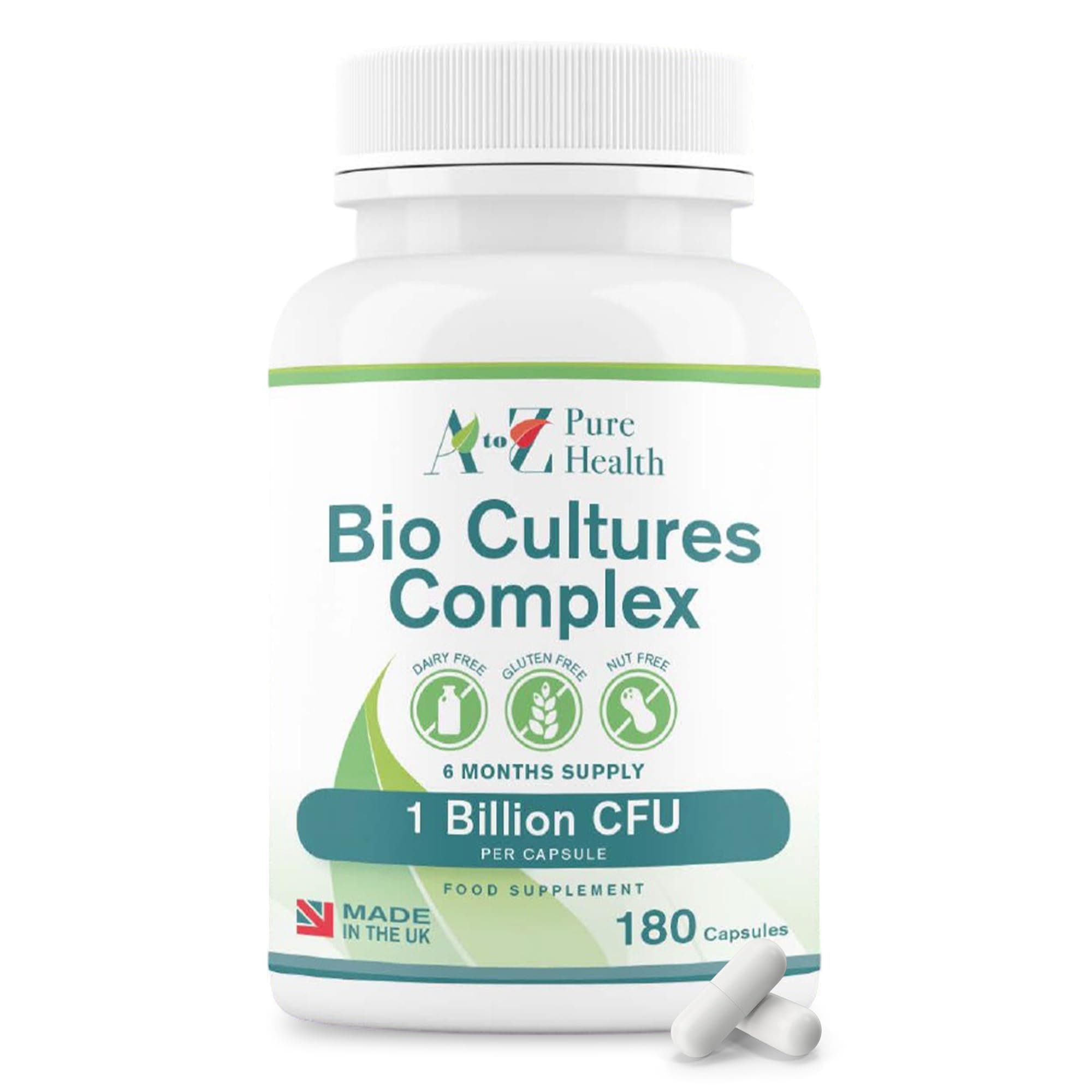 Premium Bio Cultures Complex 180 Capsules (6 Month’s Supply) | High Strength Probiotic | Vegan Multi Strain Probiotic | Lactobacillus Acidophilus & Bifidobacterium | Supports Digestive Health