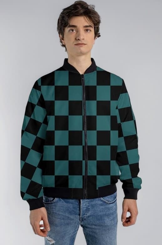 Green Demon Slayer Anime Print Bomber Jacket Unisex
