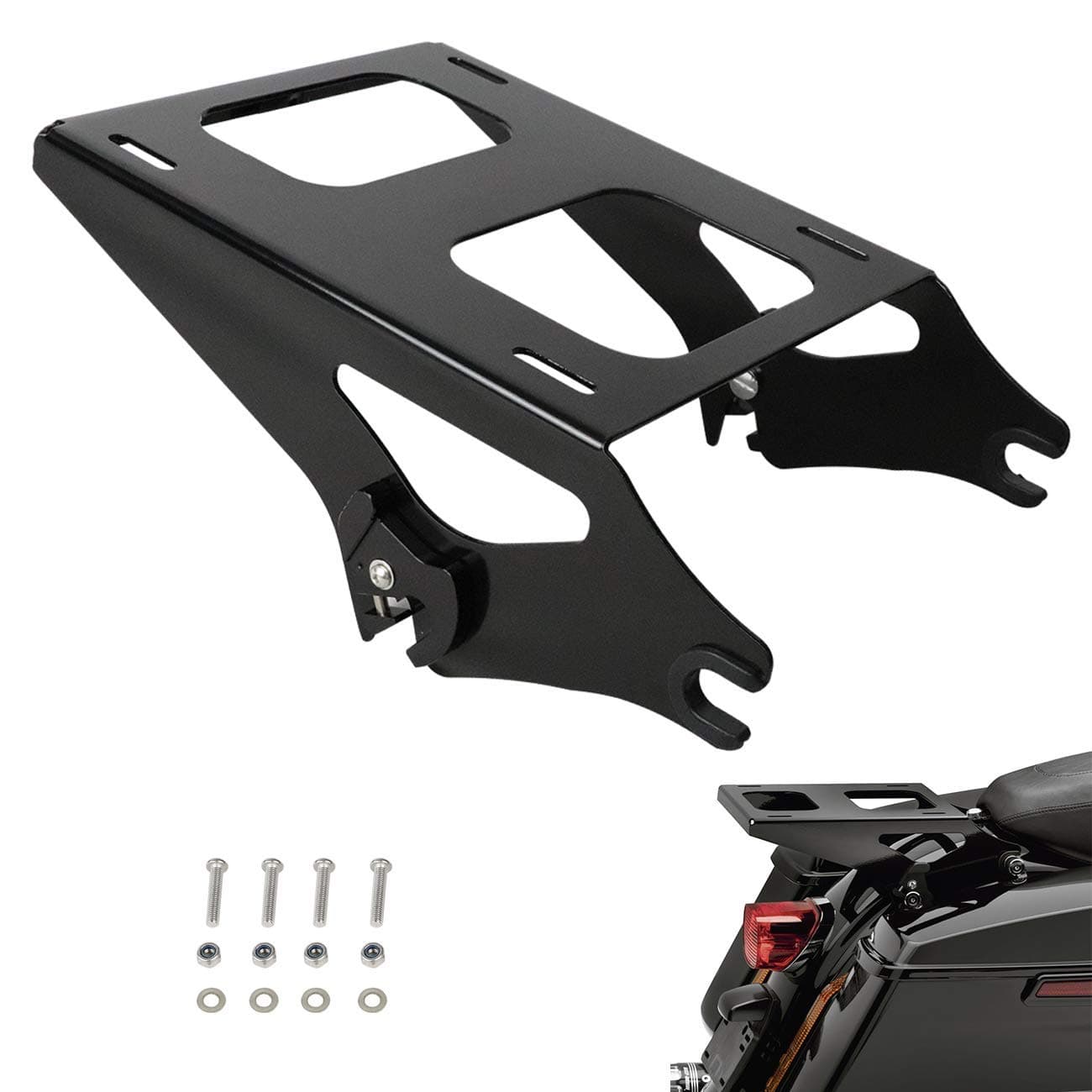 AUFER Black Two Up Mounting Luggage Rack Fits For Touring Road King Street Glide Road Glide Tour Pak Pack 2014-2020