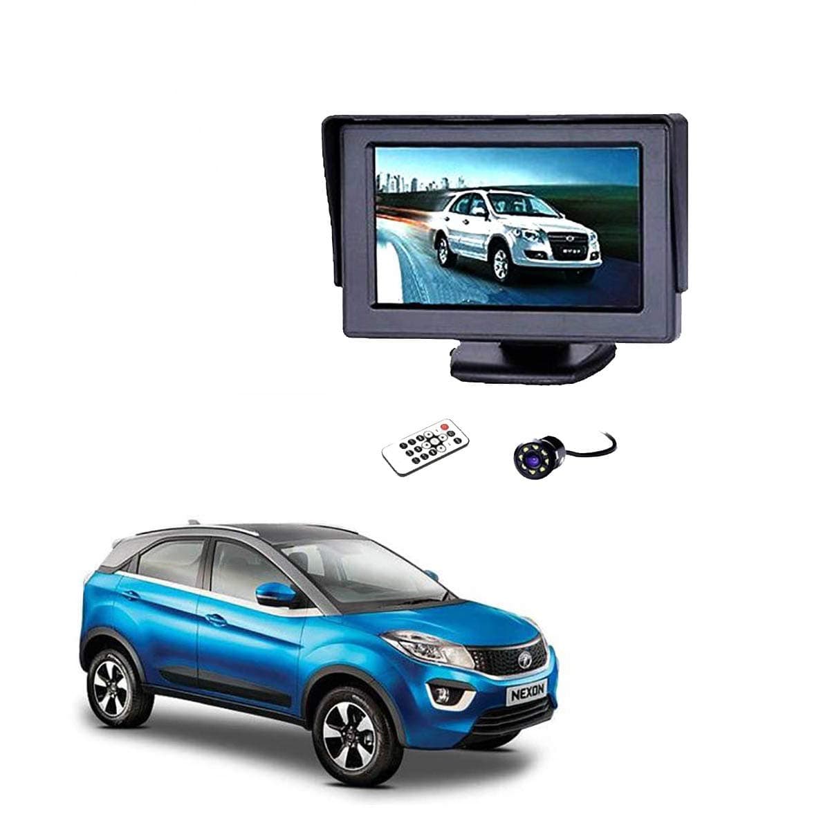 Autokraftz 4.3 Inch Tft LCD Monitor with 8 Led Night Vision Car Reverse Camera for Tata Nexon (Combo of 2)