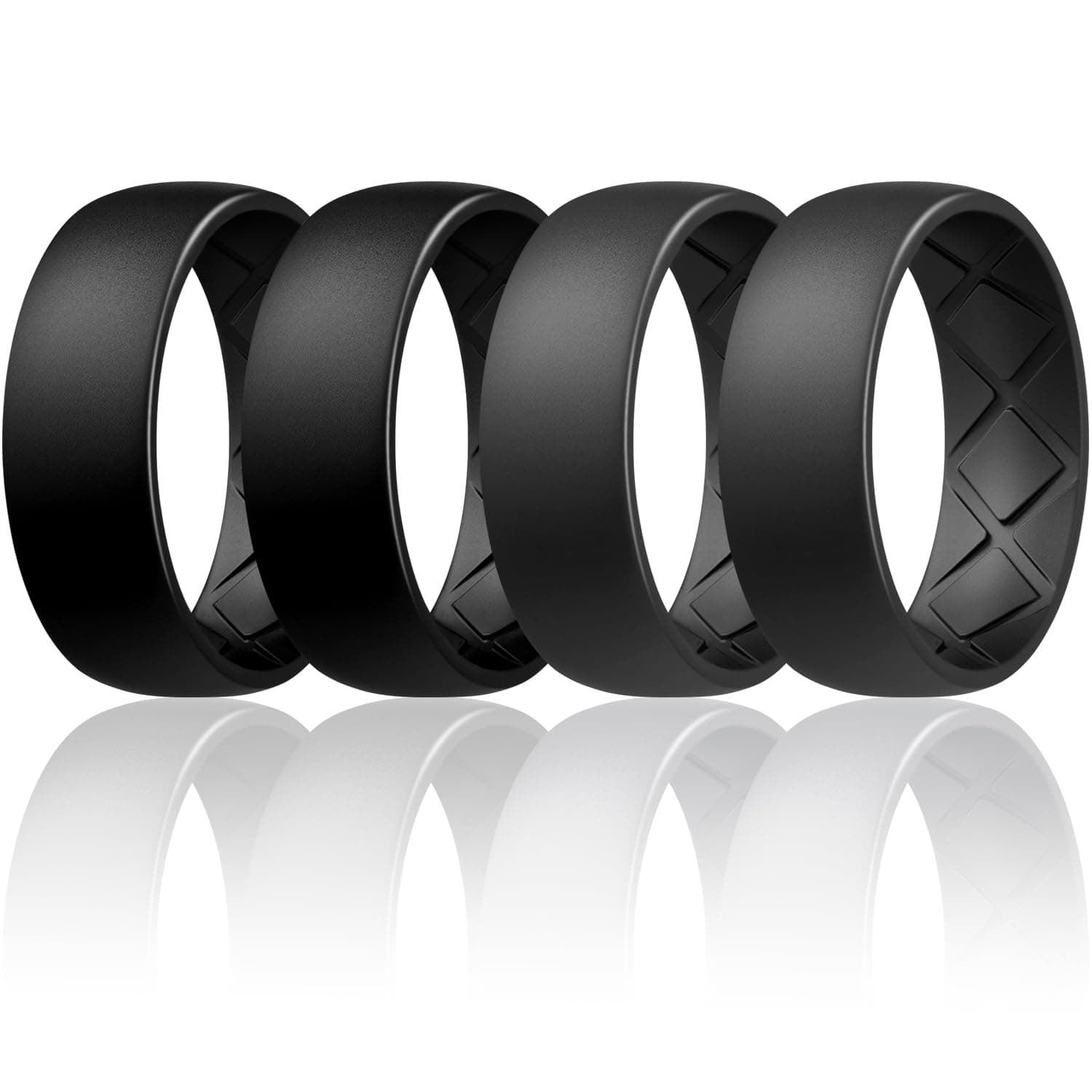 Egnaro Silicone Ring Men, Inner Arc Ergonomic Breathable Design Mens Rubber Wedding Band with Half Sizes, 7 Rings / 4 Rings / 1 Ring Engagement Bands Promise Rings, 8mm Wide - 2.5mm Thick