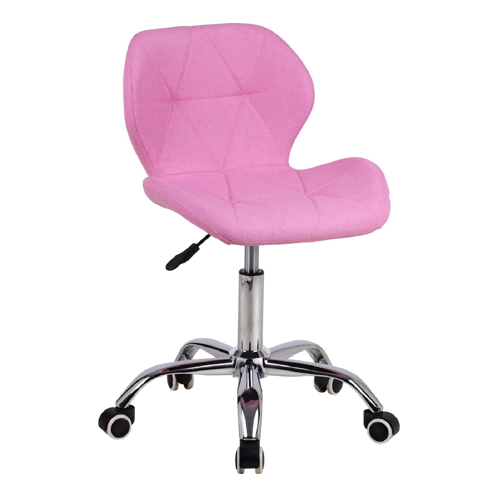 Modern Fabric Swivel Office Chair, Height Adjustable Padded Armless Desk Chair with Wheels for Home Office, Pink