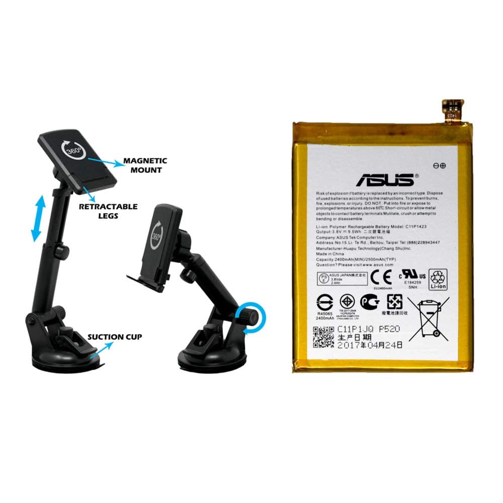 OEM Battery C11P1423 for Asus ZenFone 2E ZE500CL Z00D w/Universal Magnetic Car Mount in Non-Retail Packaging