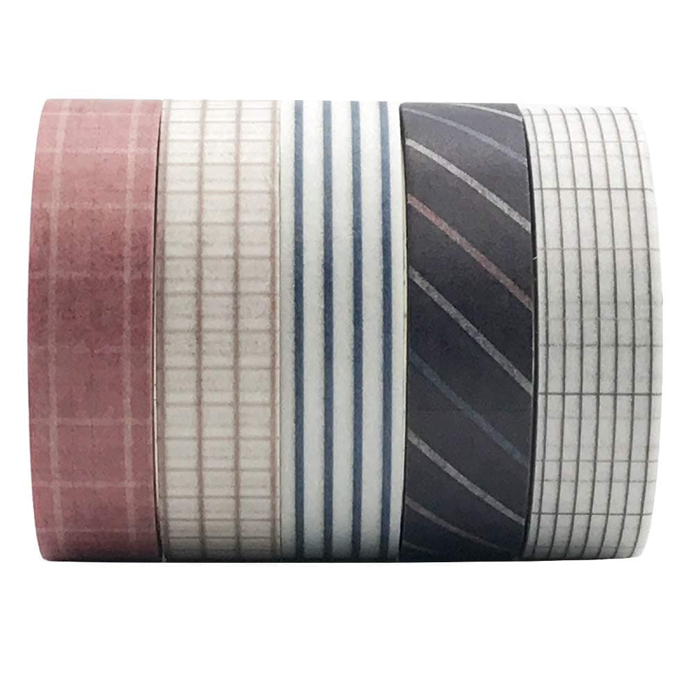 EnYan 5 Rolls Basic Collection Decoration Washi Tape Set, ZMLSED 10mm Wide Japanese Masking Decorative Tapes for Bullet Journal Planners DIY Crafts and Arts Scrapbooking Adhesive