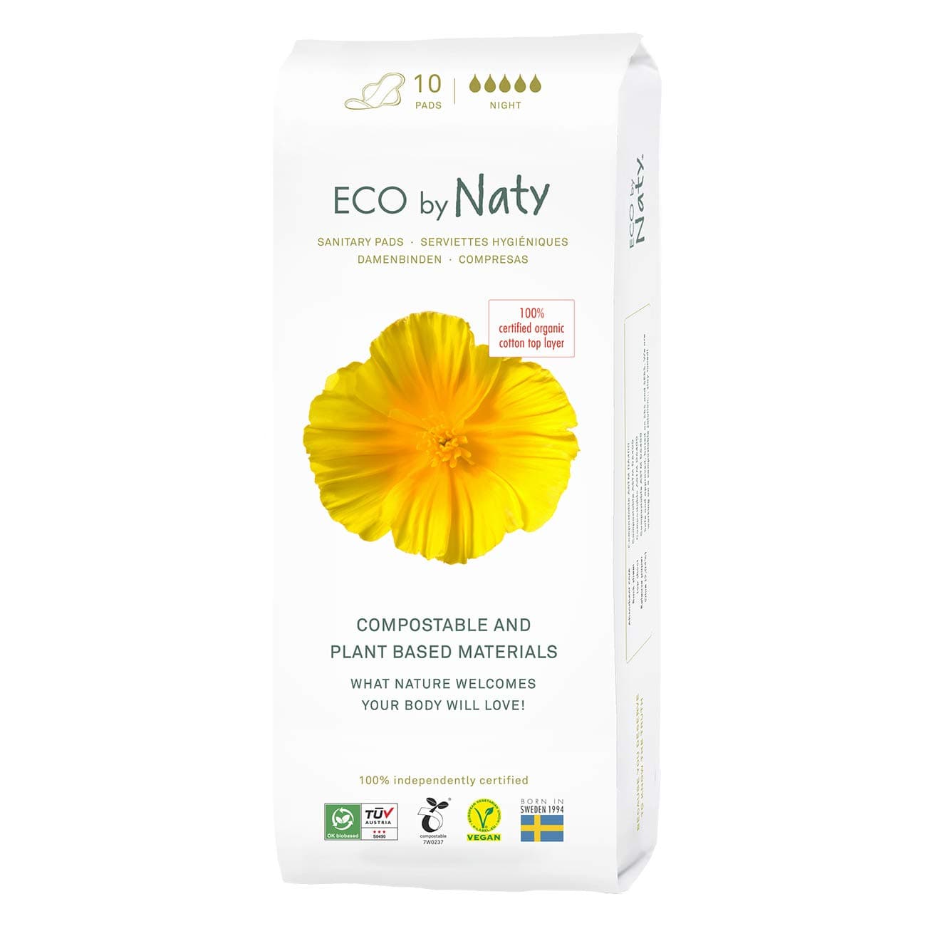 Eco by Naty Eco By Naty Sanitary Pads Night 10 Pcs, 10 Count