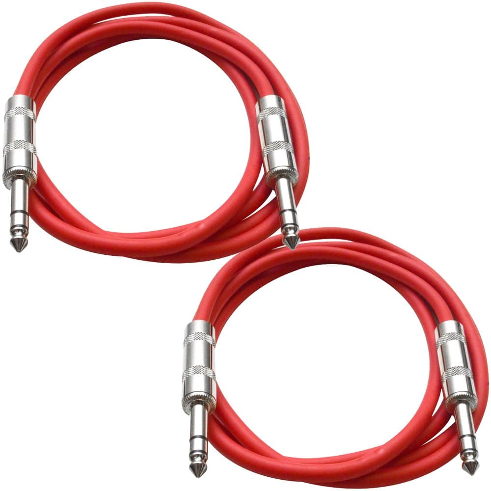 Seismic Audio Speakers TRS Male ¼” to TRS Male ¼” Patch Cable, 6 Foot Balanced Cord, Pack of 2, Red