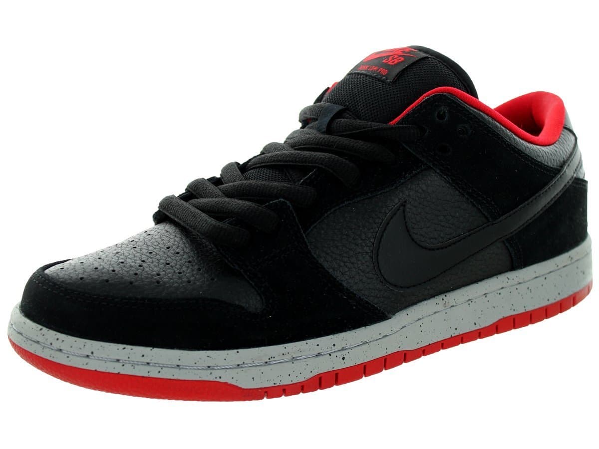 NIKE Mens Dunk Low Pro SB Bred 4" Black/Wolf Grey-University Red Synthetic