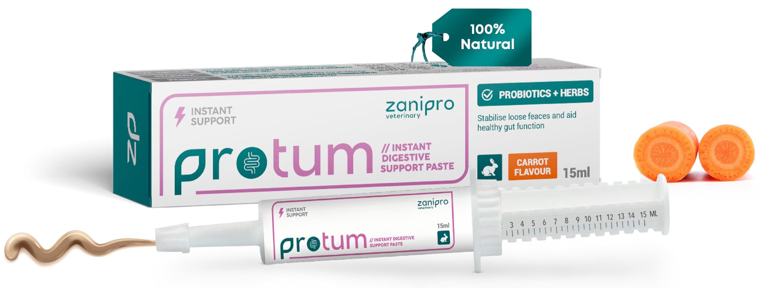 Veterinary Rabbit Probiotic Paste 15ml - Guinea Pig & Small Animals Carrot Flavour, Supports Gut Health, Promotes Digestive Balance, Precise Dosage Syringe - Easy to Use Critical Care Recovery