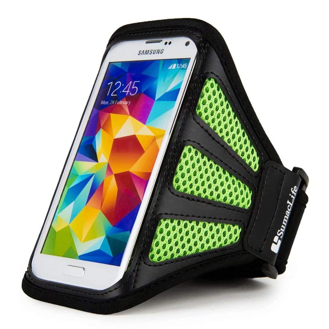 Deluxe SumacLife Workout Running Armband for Samsung Galaxy S10e, Galaxy J3, Galaxy J2 Pro, J3 V, J2, Phones up to 5.75in (Green Mesh)