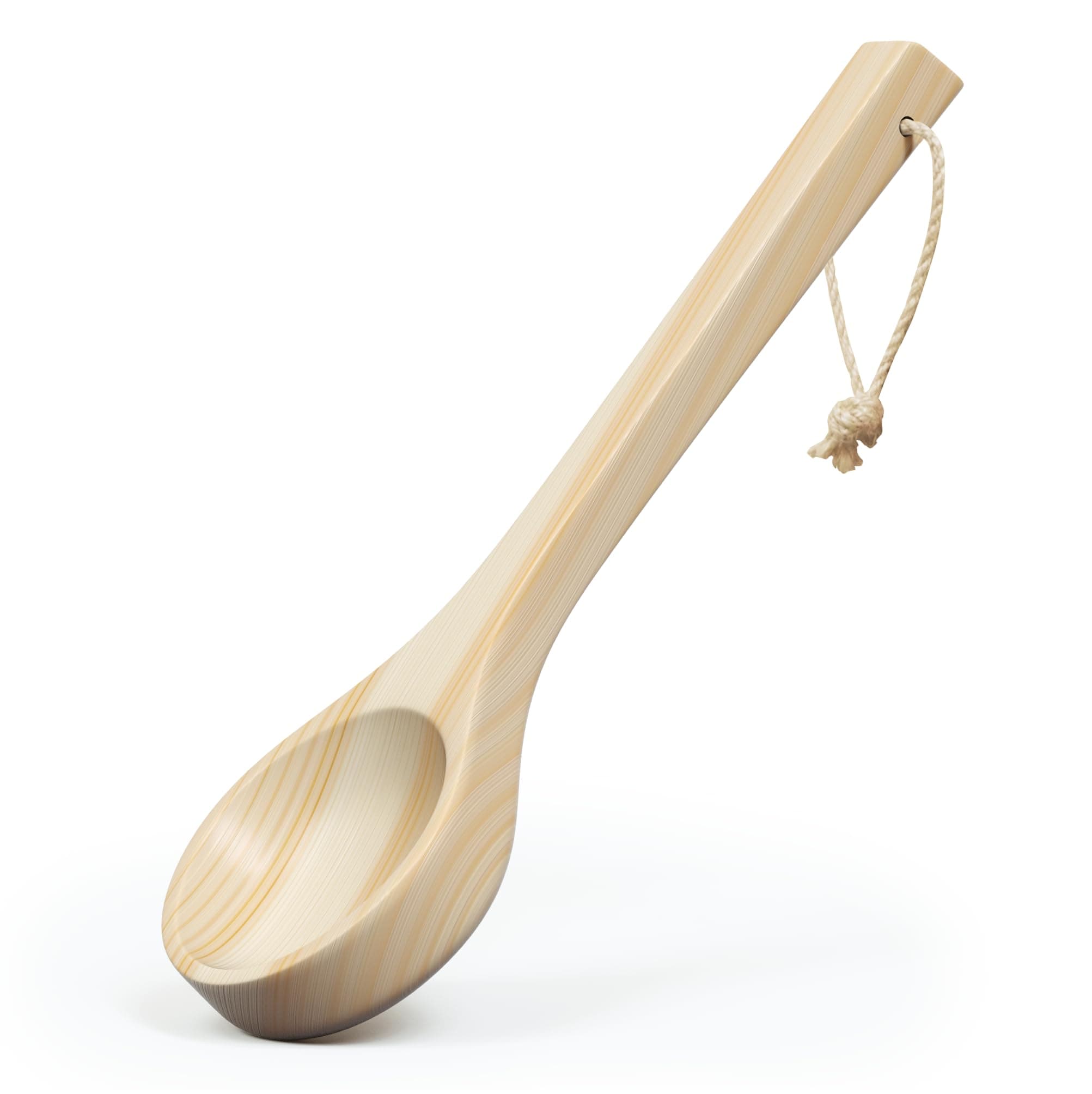 Sauna Ladle - Handmade from Finnish Pine Wood - Natural Rope - 14″ Handle & 3.4 oz (100 mL) Capacity Spoon