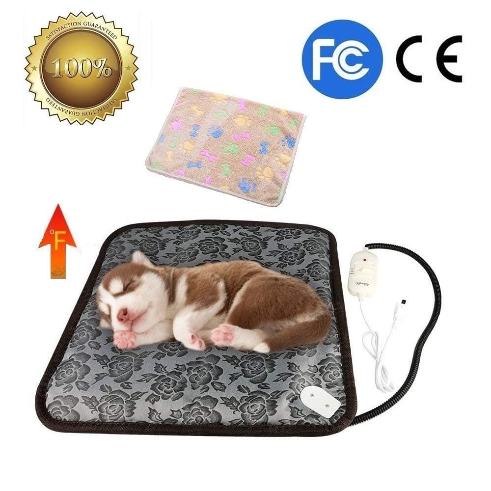 Pet Heating Pad, SHAKARAKA Dog Cat Electric Heating Pad Indoor Waterproof Adjustable Warming Mat with Chew Resistant Cord 17.7"x17.7"