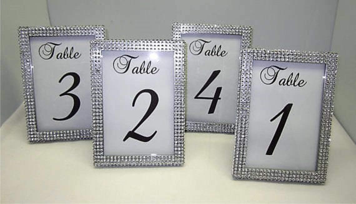Wedding Table Numbers with Silver Rhinestone 5 x 7(10) – Elegant banquet, birthday, catering, wedding, wedding reception, anniversary, party, home event place organizing