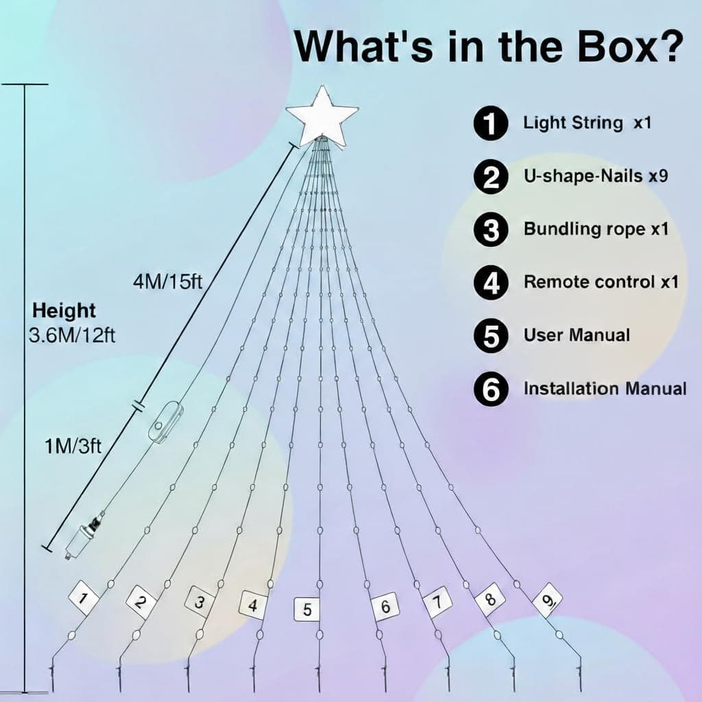 Popotan Christmas Decorations Outdoor, 12FT 344LED Christmas Tree Outdoor Lights with APP Remote, RGB DIY 64 Modes Music Timer, Smart Waterfall Christmas Lights for Yard Tree Lawn Patio Display