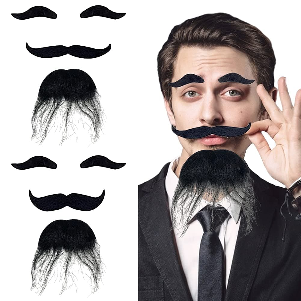 OJYUDDOJYUDD Self Adhesive Fake Eyebrows Beard,2 PCS Costume Facial Hair,Halloween Moustache Kit,Disguise Decoration for Masquerade Costume Party (Black)