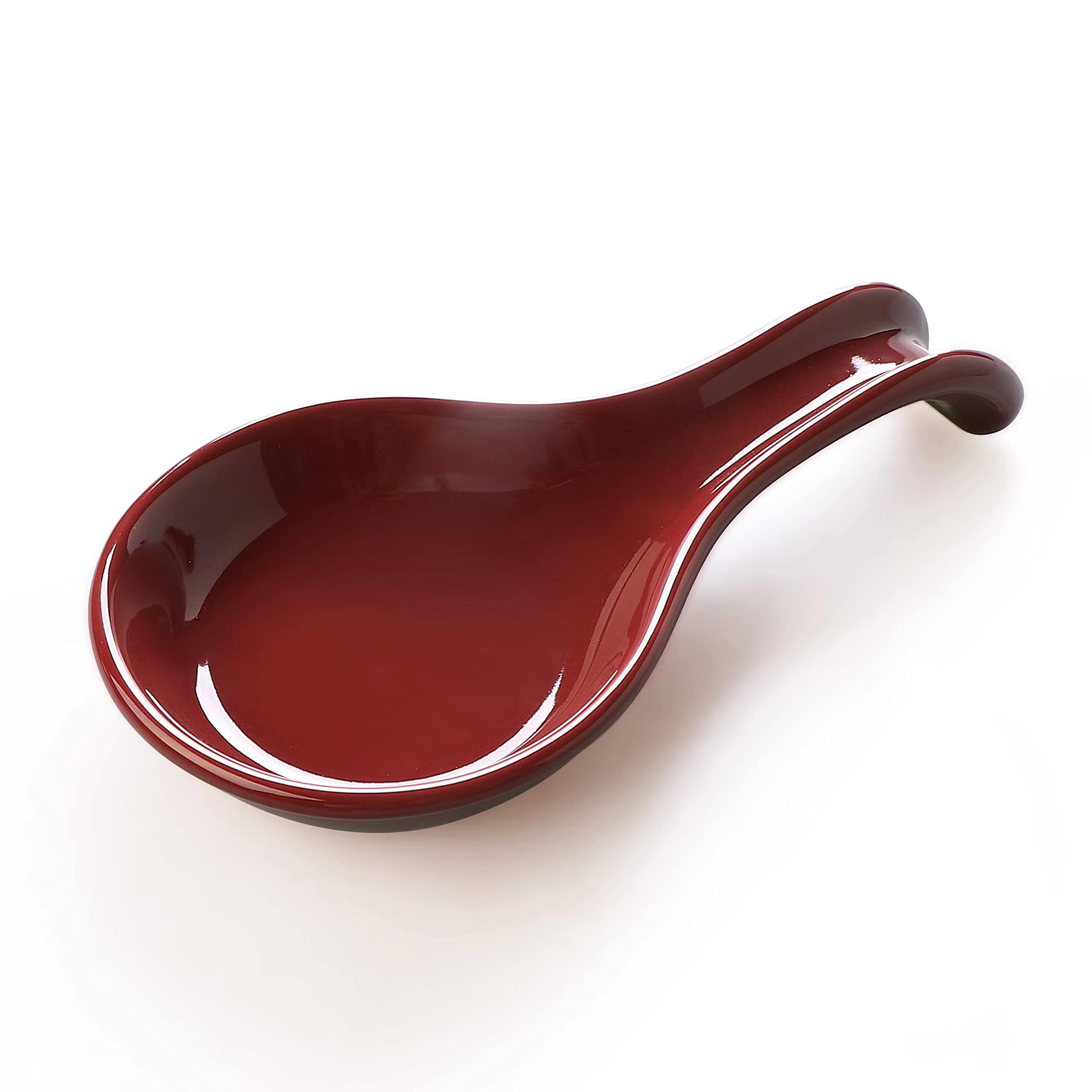 ONEMORE Ceramic Spoon Rest for Stove Top, Heat-Resistant Ladle Holder for Kitchen Utensils/Tools - Large Size, Red
