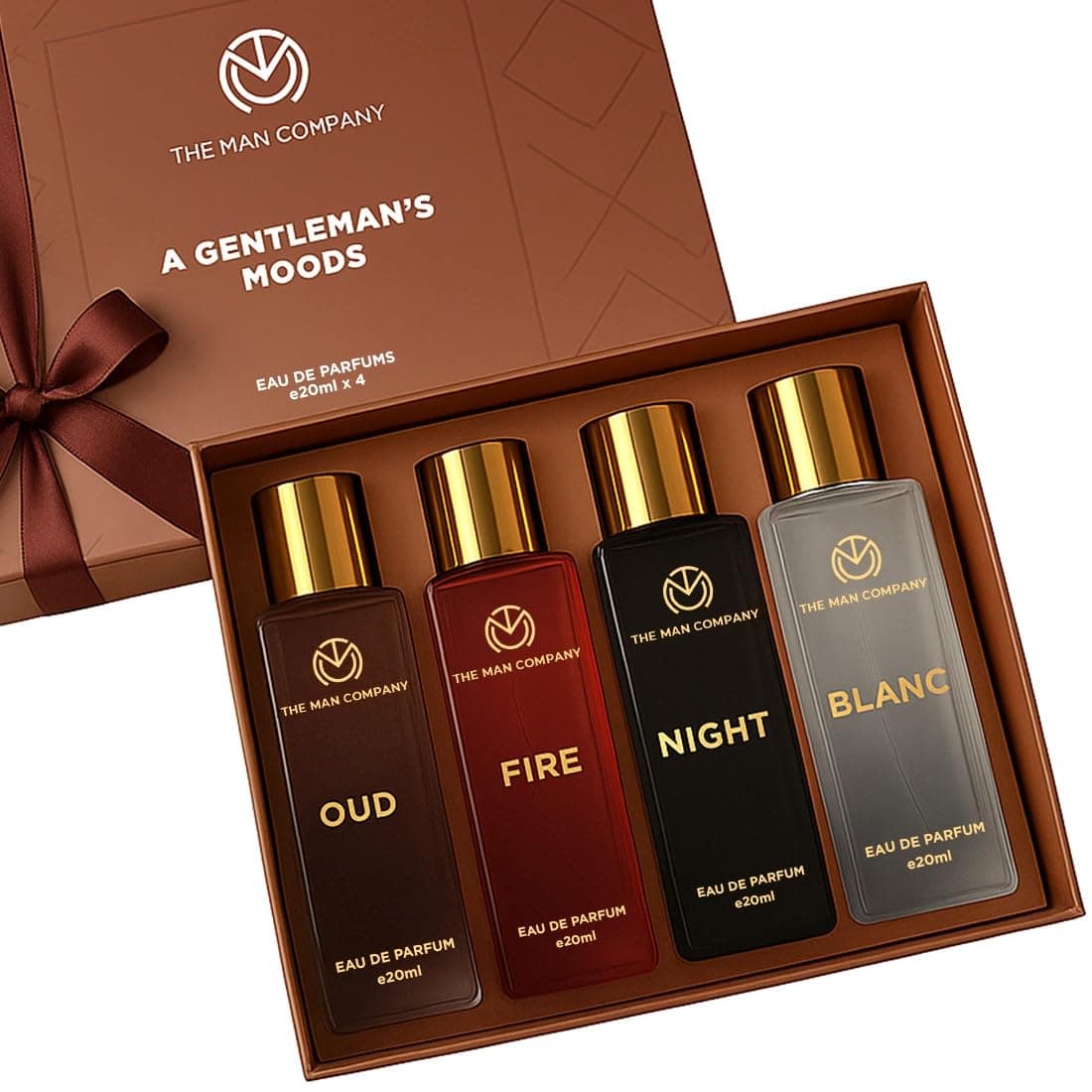 The Man Company Specially Curated Perfume Gift Set for Men 4 * 20ml - A Gentleman’s Moods | Premium Long-Lasting Fragrance | Luxury EAU DE Parfum | Night for Date |Blanc for Office|Fire for Party