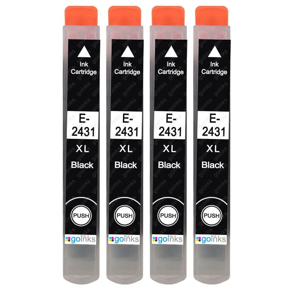 Go Inks 4 Black Cartridges to replace Epson T2431 (24XL) Compatible/non-OEM for Epson Expression Photo Printers E-T2431-4