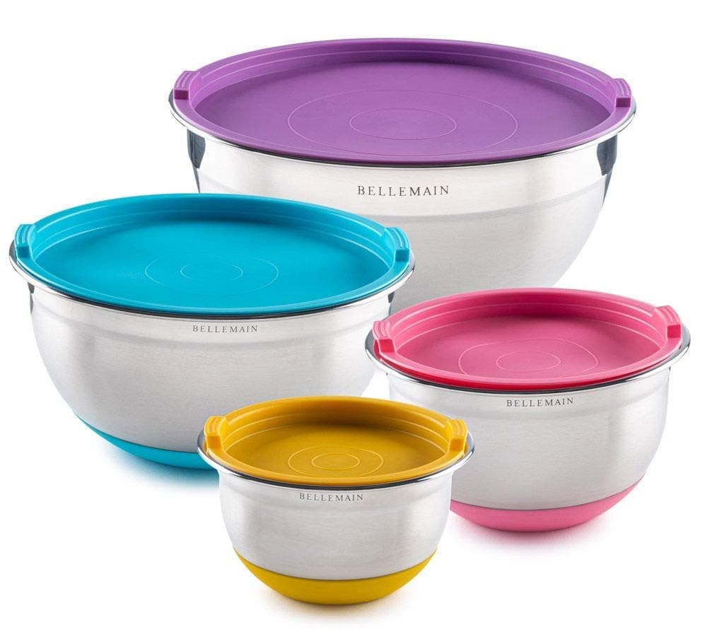 BellemainStainless Steel Non-Slip Mixing Bowls with Lids (4-Piece Set)