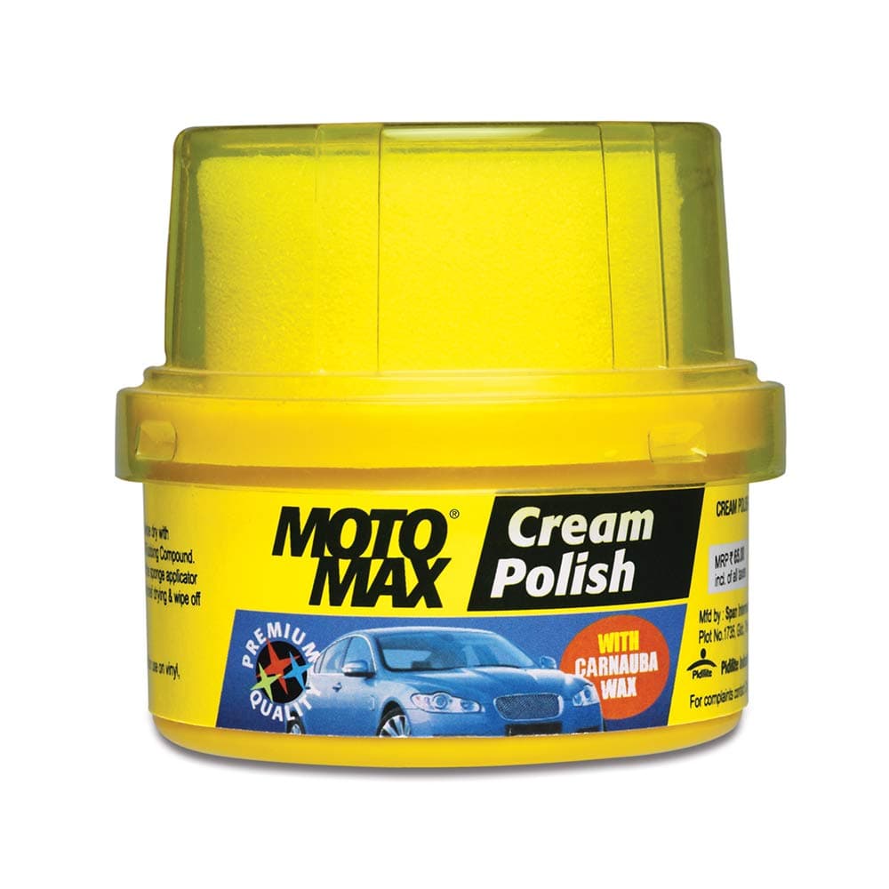 Motomax Cream Polish (60 gm) with Carnuba Wax| Clean Polish Shine Cars, Bike, Motorcycle| Long term Protection from pollutant, rain water repellant | Shine painted, plastic and metal surfaces