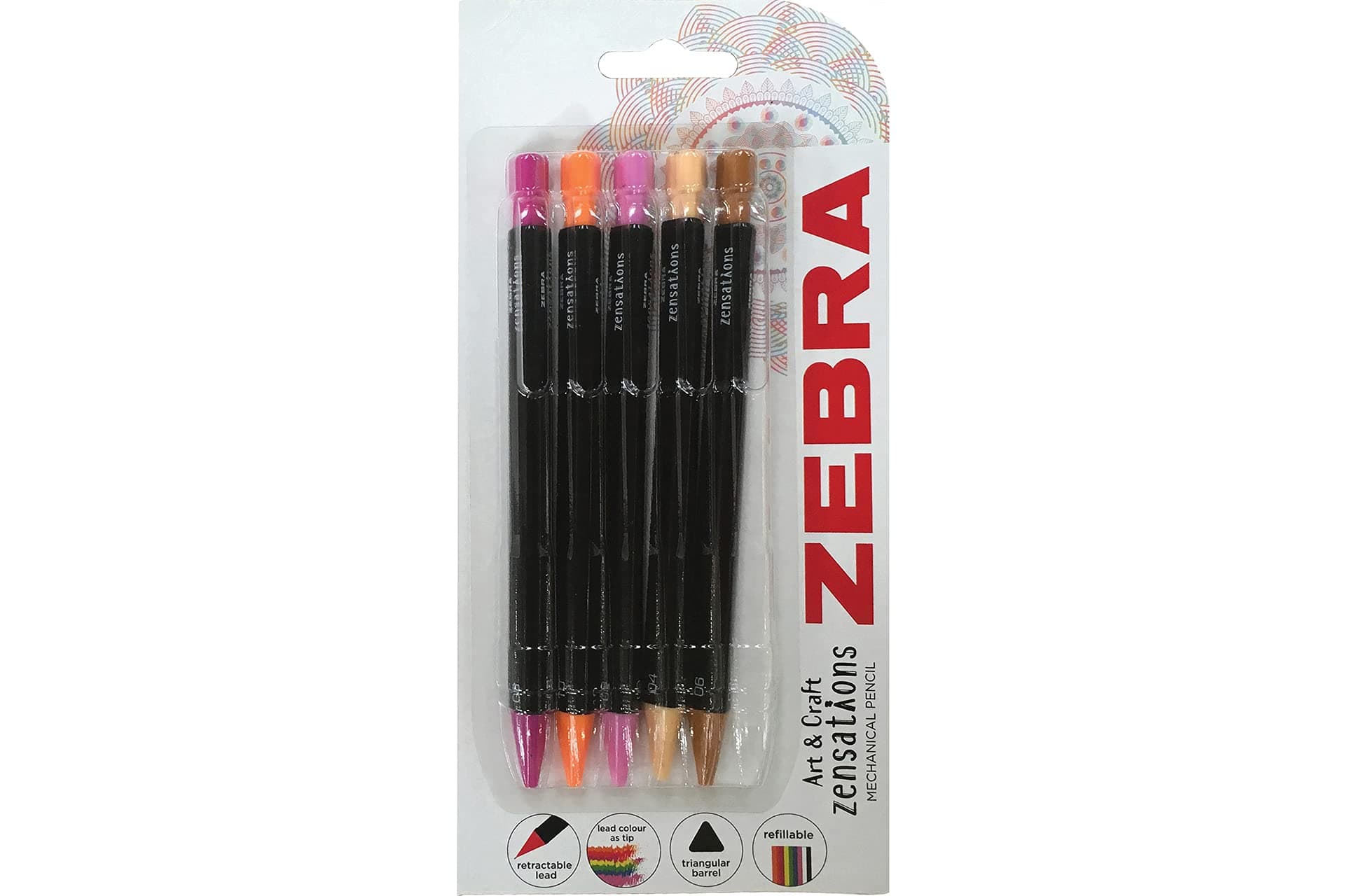 Zebra Zensations refillable/retractable pk5 2.0mm coloured pencil Purple/Orange/Pink/Cream/Brown-02589