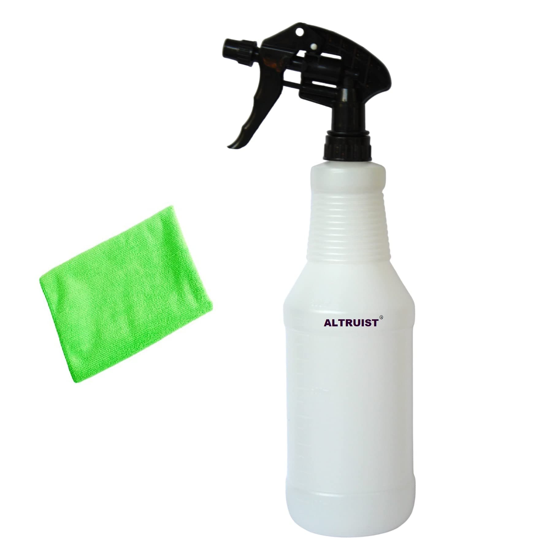 ALTRUIST Plastic Empty Spray Bottle, Mist & Jet Spray Bottle 1000ml For Sanitizer | Oil | liquid |Multipurpose-Pack of 1 with Microfiber cloth 1 Piece (Black)