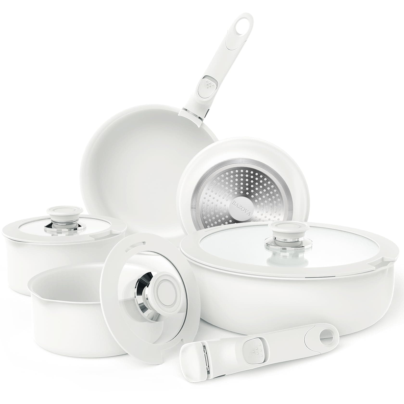 Healthy Ceramic Cookware Set,10-Pcs Nonstick Pots and Pans Set with Removable Handles,Space Saving Kitchen Set,Dishwasher/Oven Safe,PFAS Free,Non-electric cooking pots sets