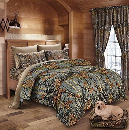 20 Lakes Hunter Camo Comforter, Sheet, & Pillowcase Set (Queen, Gray/Forest)