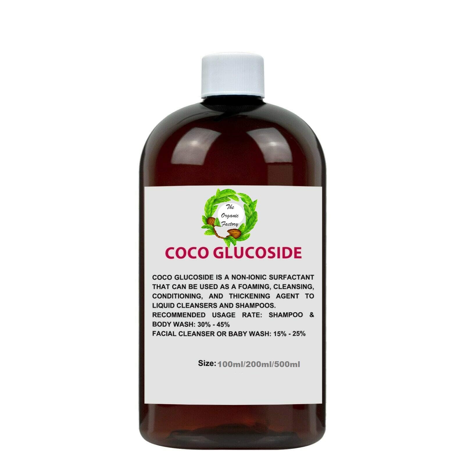 THE ORGANIC FACTORY-COCO GLUCOSIDE NATURAL SURFACTANT BIODEGRADABLE FOR DIY SOAPS AND GELS-100ML-200ML-500ML (500ML)